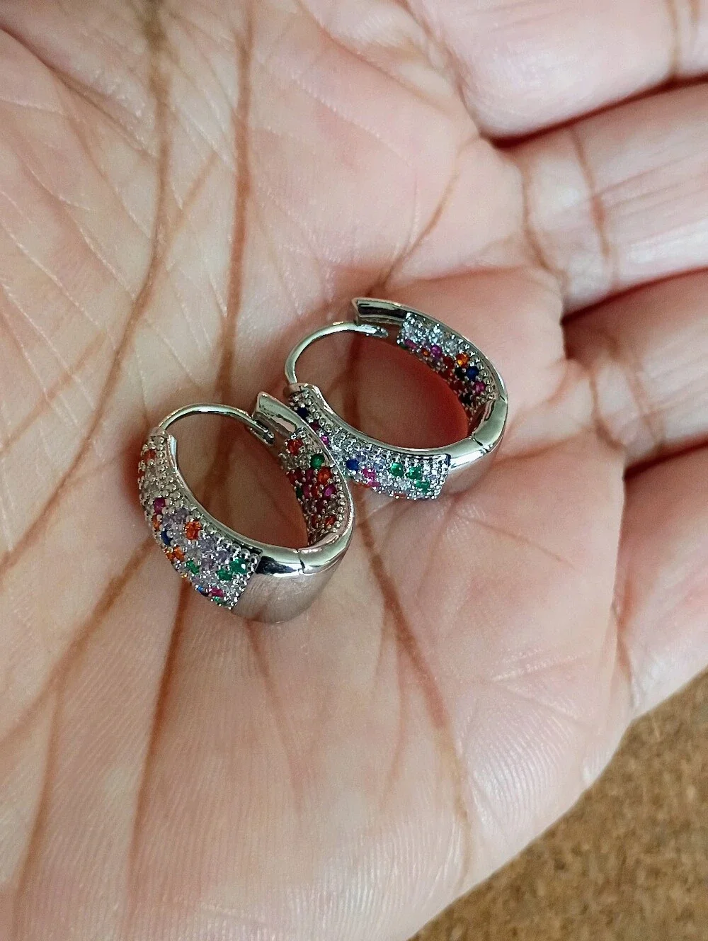 New Silver Tone Multicolor Pavé Hoop Earrings - Women Jewelry